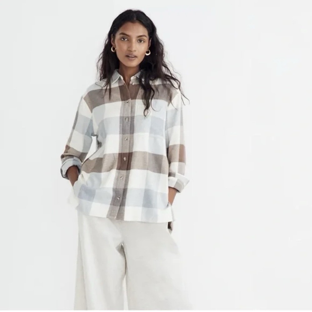 Madewell Buffalo Check Flannel Medium Hartfield Long Sleeve Shirt Thick Neutral